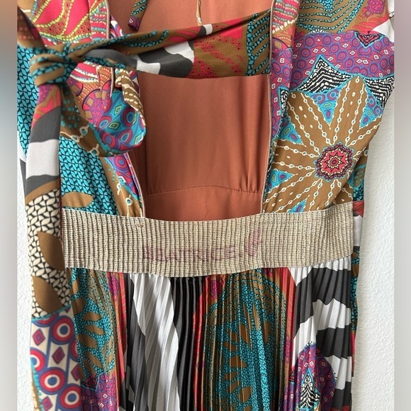 BEATRICE B./ Pleated multicolor abstract print midi dress - Picture 6 of 12